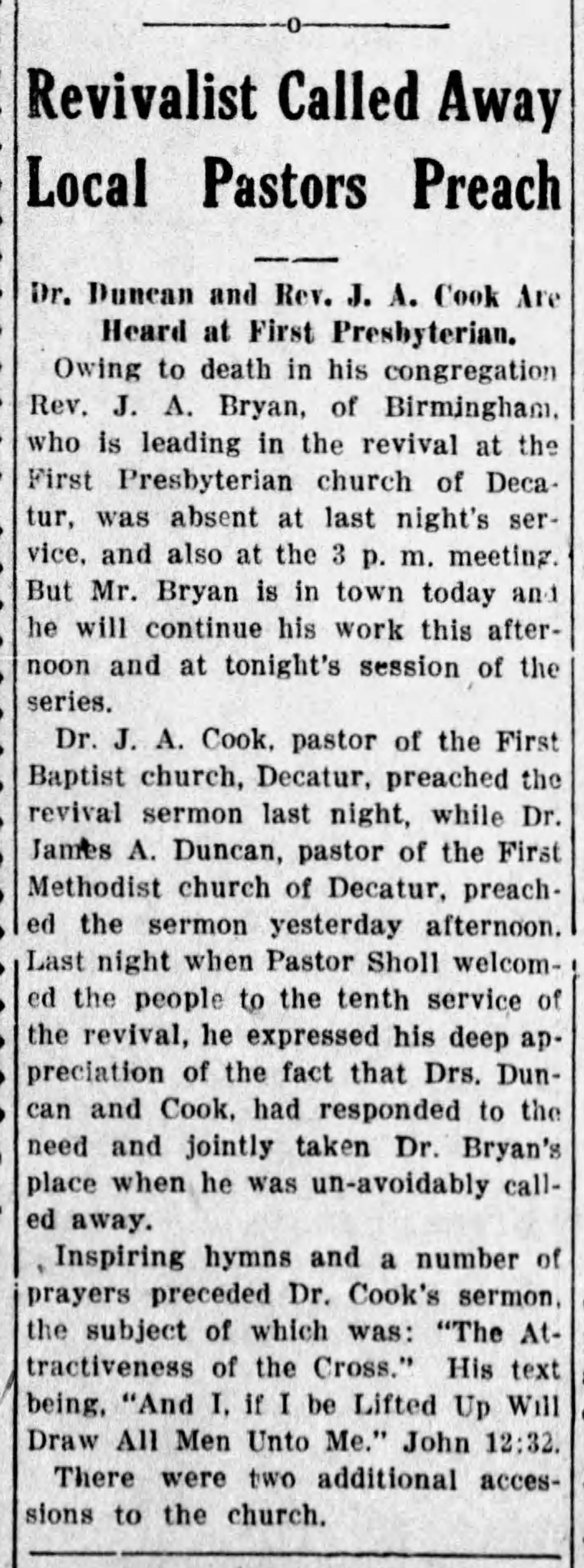 Revivalist Called Away Local Pastors Preach